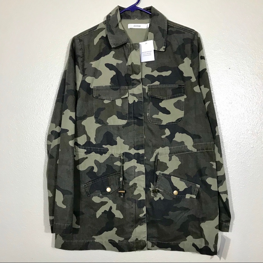 Justfab Camo Print Utility Jacket Army Green Small
